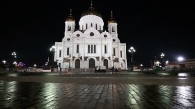 Moskova, Rusya 17 Ağustos 2018: Mesih İsa Katedrali (gece), Moskova, Rusya Federasyonu 