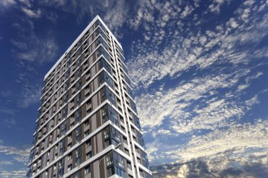 Çok katlı bina yapım aşamasında (yeni konut kompleksi) gökyüzü, Moskova, Rusya Federasyonu  