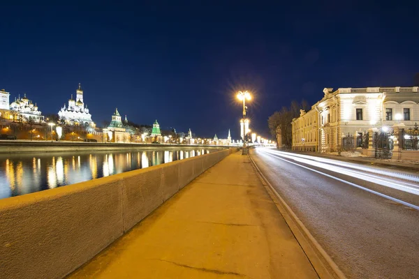 Moskow Moskva Floden Vallen Nära Kreml Natten Vyn Populäraste Moskva — Stockfoto