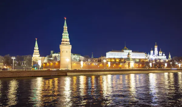 Moskova Nehri Kremlin Gece Moskova Rusya Moskova Nın Popüler Görünümü — Stok fotoğraf