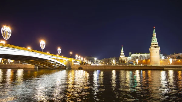 Pohled Řeku Moskvu Kreml Noci Moskva Rusko Nejoblíbenější Pohled Moskvu — Stock fotografie