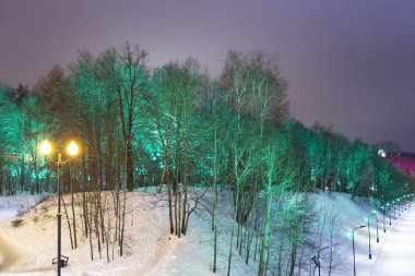 Christmas (yeni yıl tatilleri) dekorasyon (gece) Moskova, Rusya - Moskova Nehri Vorobyovskaya çıkabilir ve serçe tepeleri (Vorobyovy kanlı) 