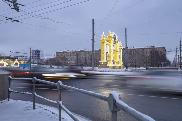 Navidad Vacaciones Año Nuevo Decoración Moscú Por Noche Rusia Cerca — Foto de Stock