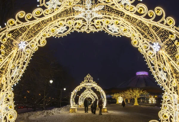 Різдвяні Новорічні Свята Москві Вночі Русі Біля Великого Московського Цирку — стокове фото