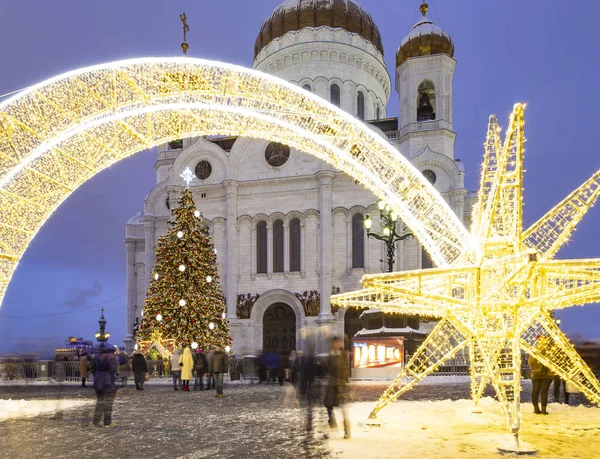 Navidad Vacaciones Año Nuevo Decoración Moscú Por Noche Rusia Cerca — Foto de Stock