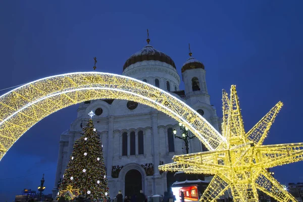 Navidad Vacaciones Año Nuevo Decoración Moscú Por Noche Rusia Cerca — Foto de Stock