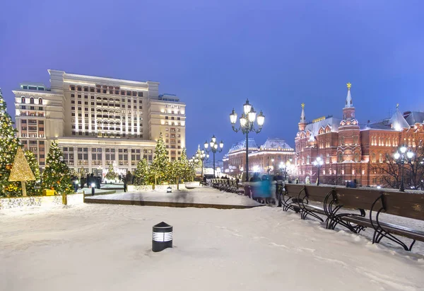 Décoration Noël Nouvel Moscou Nuit Russie Place Manège Près Kremlin — Photo
