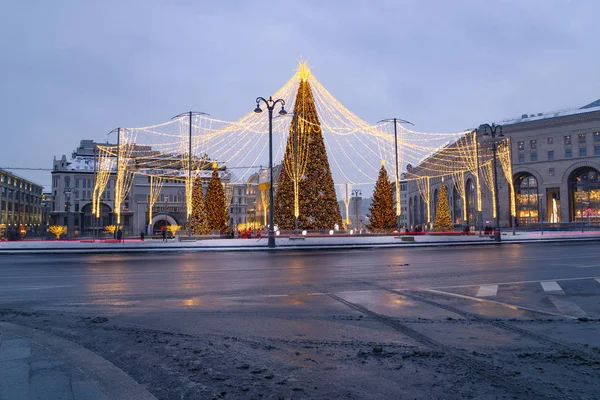 Moscou Russie Janvier 2019 Décoration Noël Vacances Nouvel Moscou Nuit — Photo