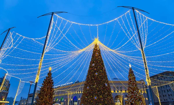 Moscou Russie Janvier 2019 Décoration Noël Vacances Nouvel Moscou Nuit — Photo