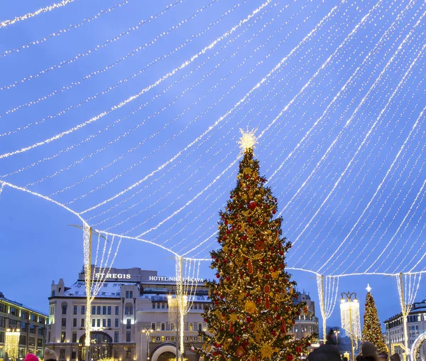 Москва Россия Января 2019 Рождественские Новогодние Праздники Украшения Москве Ночью — стоковое фото