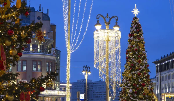 Décoration Noël Nouvel Moscou Nuit Russie Place Lubyanskaya Lubyanka — Photo