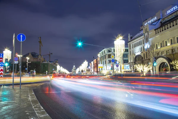 Juldekoration Nyårshelgen Moskva Natten Ryssland Lubyanskaya Lubyanka Square — Stockfoto