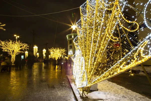 Natale Capodanno Decorazione Mosca Notte Russia Lubyanskaya Lubyanka Piazza — Foto Stock