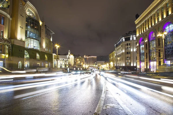 Juldekoration Nyårshelgen Moskva Natten Ryssland Trafik Bilar Centrum Nära Kreml — Stockfoto