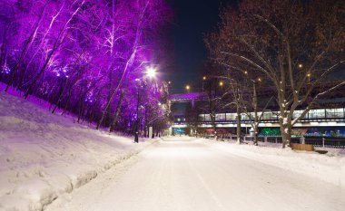 Christmas (yeni yıl tatilleri) dekorasyon (gece), Moskova'da Rusya--Luzhnetskaya Köprüsü (Metro Köprüsü). 