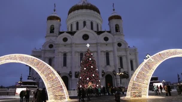 Moskva Rusko Ledna 2019 Vánoční Novoroční Svátky Dekorace Moskvě Noci — Stock video