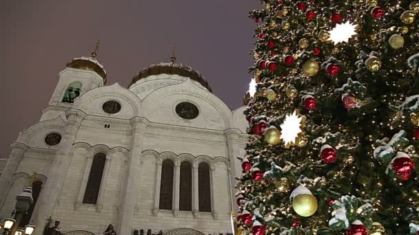 Décoration Noël Nouvel Moscou Nuit Russie Près Cathédrale Christ Sauveur — Video