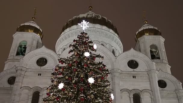 Décoration Noël Nouvel Moscou Nuit Russie Près Cathédrale Christ Sauveur — Video