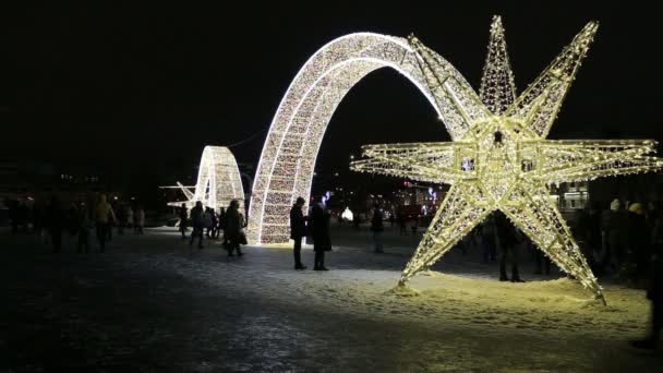 Moscow Oroszország Január 2019 Újévi Ünnepek Karácsonyi Dekoráció Moszkva Éjjel — Stock videók