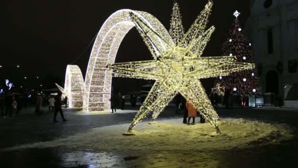 Moscow Oroszország Január 2019 Újévi Ünnepek Karácsonyi Dekoráció Moszkva Éjjel — Stock videók