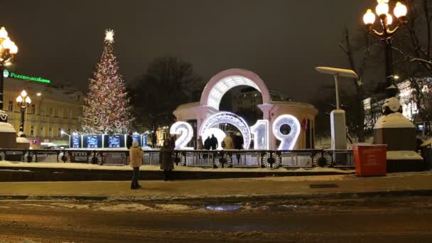 Moskou Rusland Januari 2019 Nieuwjaars Vakantie Kerstdecoratie Moskou Bij Nacht — Stockvideo