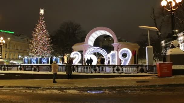 Moskva Ryssland Januari 2019 Nyårshelgen Juldekoration Moskva Natten Ryssland — Stockvideo