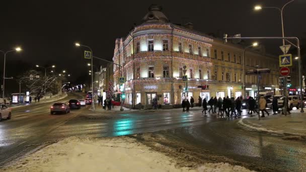 Moskva Ryssland Januari 2019 Nyårshelgen Juldekoration Moskva Natten Ryssland — Stockvideo