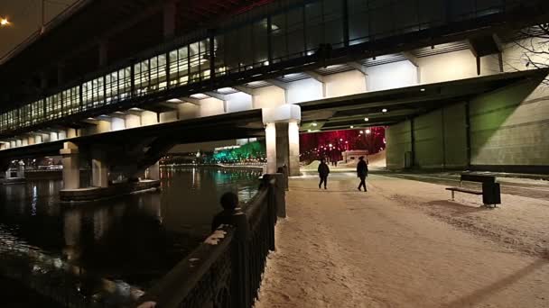 俄罗斯莫斯科 2019年1月6日 圣诞节 新年假期 在莫斯科 卢日涅茨卡亚大桥 地铁大桥 — 图库视频影像