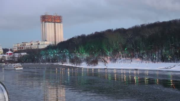 Moskva Ryssland Januari 2019 Nyårshelgen Juldekoration Moskva Natten Ryssland Andreevskaya — Stockvideo