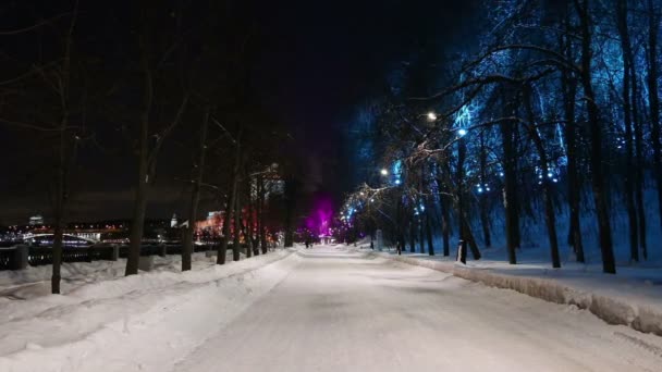 Weihnachtsdekoration Moskau Der Nacht Russland Andreevskaya Andreevsky Böschung — Stockvideo