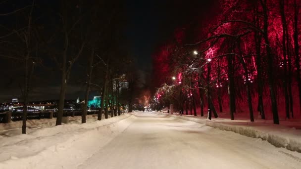 Decoratie Van Kerstmis Nieuwjaars Vakantie Moskou Bij Nacht Dijk Rusland — Stockvideo