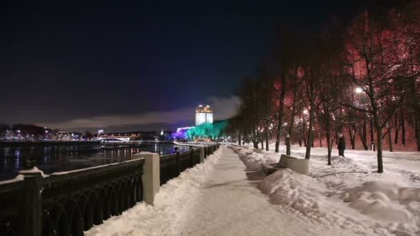 Dekorace Vánoční Novoroční Svátky Moskvě Noci Nábřeží Rusko Andreevskaya Andreevskij — Stock video