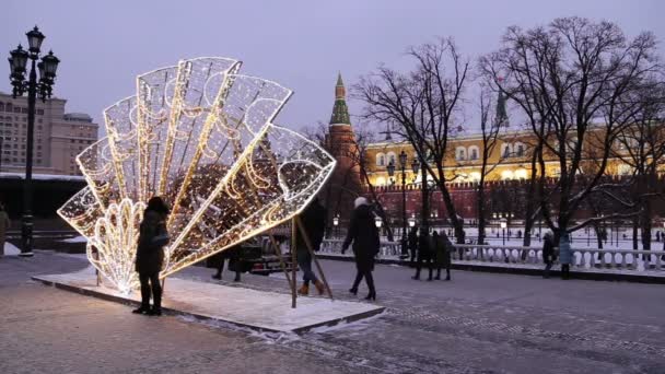 Moscow Oroszország 2019 Január Karácsonyi Újévi Ünnepek Dekoráció Éjjel Moszkva — Stock videók