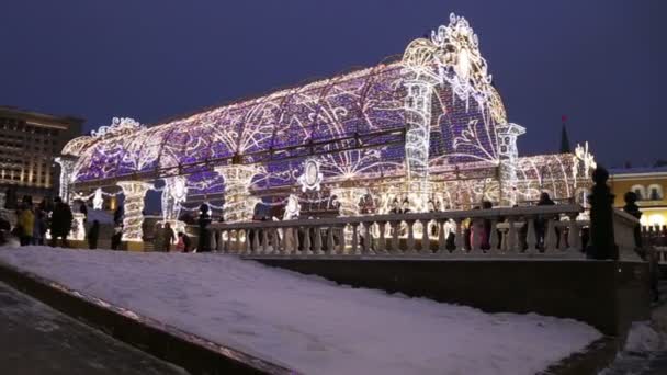 Moskau Russland Januar 2019 Weihnachtsdekoration Moskau Nachts Russland Manegenplatz Der — Stockvideo