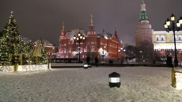 Москва Россия Января 2019 Рождественские Новогодние Праздники Украшения Москве Ночью — стоковое видео