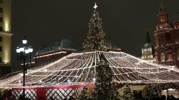 Moskva Ryssland Januari 2019 Juldekoration Nyårshelgen Moskva Natten Ryssland Manege — Stockvideo