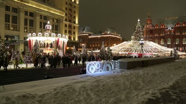 Moskou Rusland Januari 2019 Nieuwjaars Vakantie Kerstdecoratie Moskou Nachts Rusland — Stockvideo