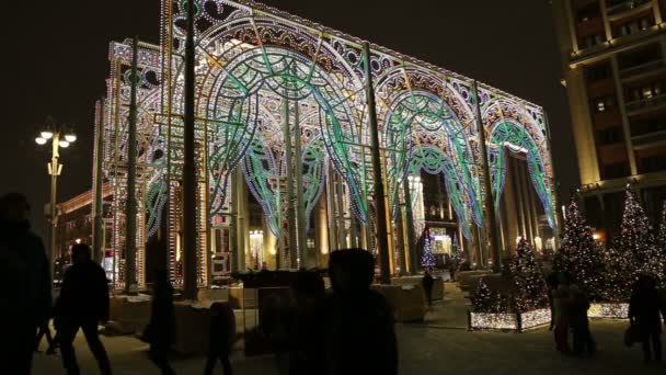 Moskou Rusland Januari 2019 Nieuwjaars Vakantie Kerstdecoratie Moskou Nachts Rusland — Stockvideo