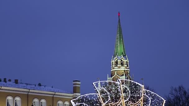 Decorazione Natalizia Capodanno Mosca Notte Piazza Russia Manege Vicino Cremlino — Video Stock