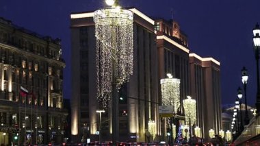 Christmas (yeni yıl tatilleri) dekorasyon (gece) Moskova, Rusya - modacı Meydanı Kremlin   
