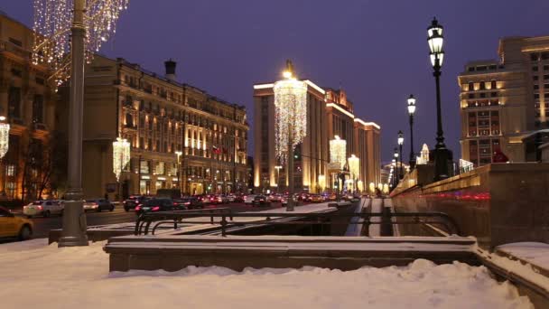 Decoración Navidad Vacaciones Año Nuevo Moscú Por Noche Russia Manege — Vídeos de Stock