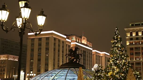 Christmas New Year Holidays Decoration Moscow Night Russia Manege Square — Stock Video