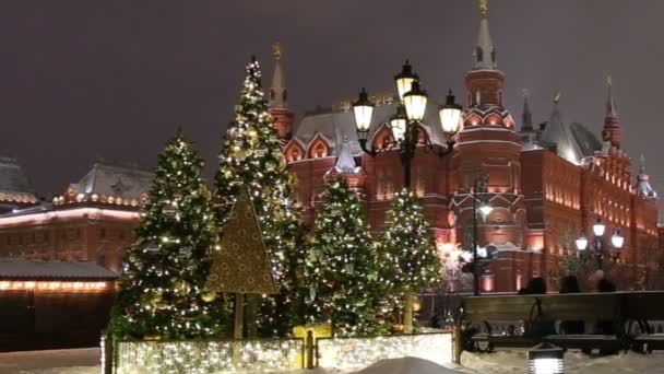 Christmas New Year Holidays Decoration Moscow Night Russia Manege Square — Stock Video