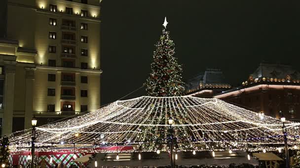 Διακόσμηση Χριστουγέννων Νέο Έτος Διακοπές Στη Μόσχα Νύχτα Ρωσία Manege — Αρχείο Βίντεο