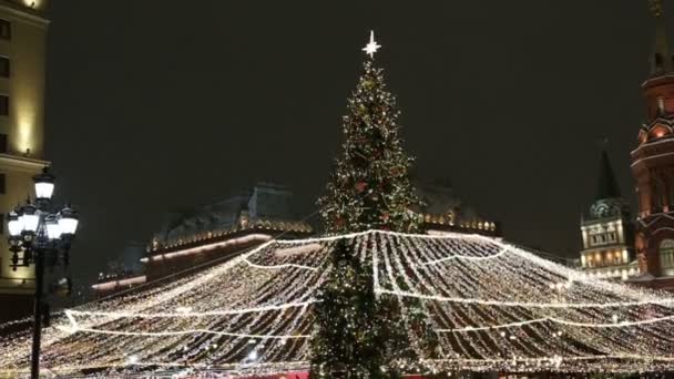 Weihnachtsdekoration Moskau Der Nacht Russland Manegenplatz Der Nähe Des Kreml — Stockvideo