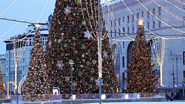 Mosca Russia Gennaio 2019 Decorazione Natalizia Festività Capodanno Mosca Notte — Video Stock