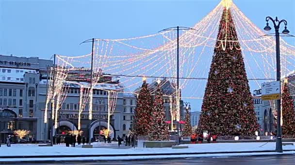 Moskau Russland Januar 2019 Weihnachtsdekoration Moskau Nachts Russland Autos Zentrum — Stockvideo
