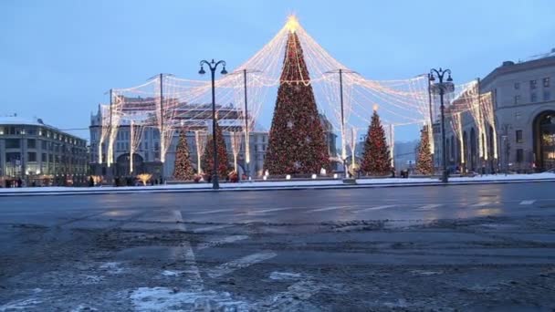 Moskau Russland Januar 2019 Weihnachtsdekoration Moskau Nachts Russland Lubyanskaja Lubyanka — Stockvideo