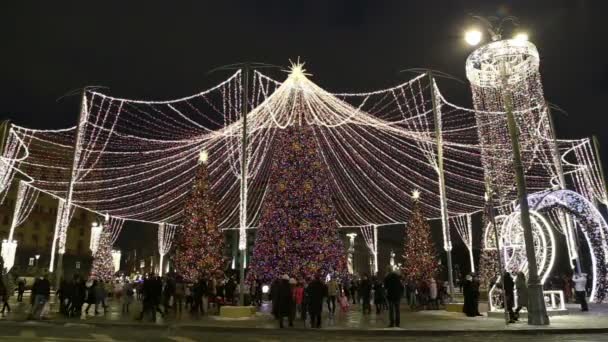 Moskau Russland Januar 2019 Weihnachtsdekoration Moskau Nachts Russland Lubyanskaja Lubyanka — Stockvideo