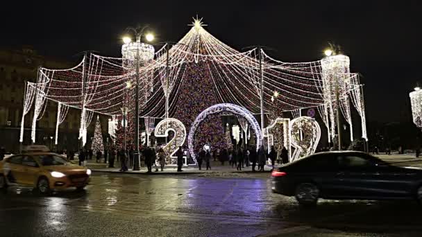 Moscow Oroszország 2019 Január Újévi Ünnepek Karácsonyi Dekoráció Moszkva Éjjel — Stock videók